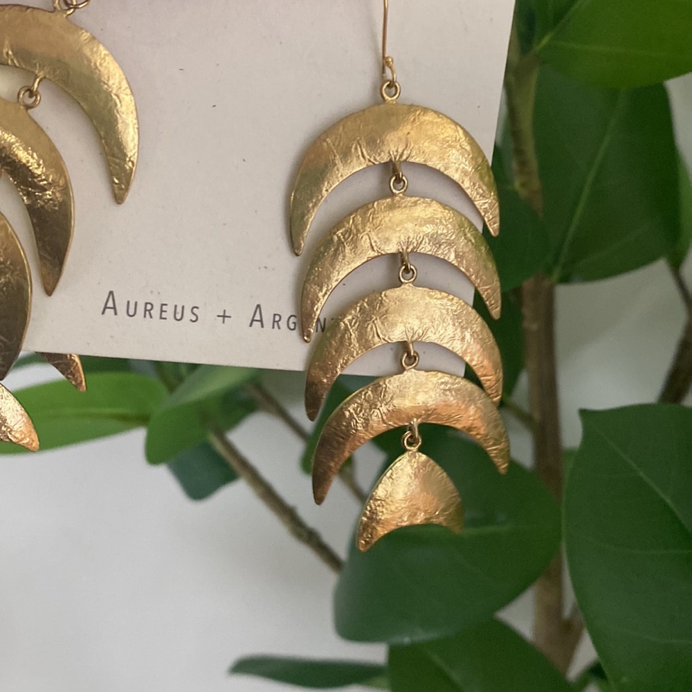 Mooncast Statement Earrings | Aureus + Argent Gold Brass Moon Dangle earring - Picture 6 of 7